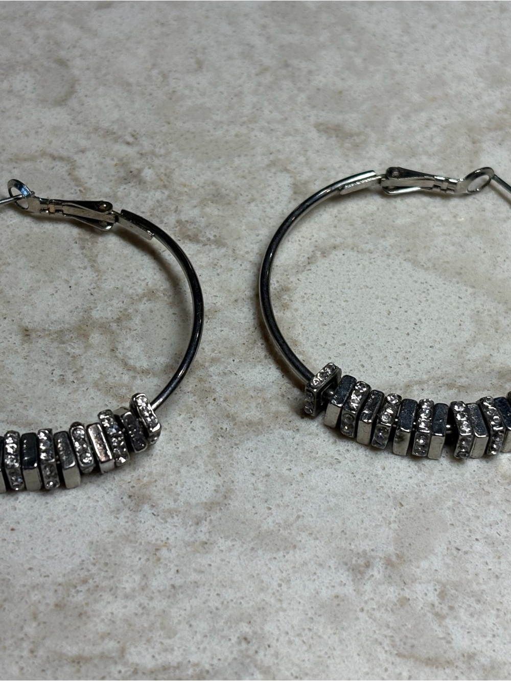 K27 Sparkling Silver Hoop Earrings with Crystal Accents